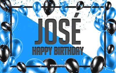 お誕生日おめでJose, お誕生日の風船の背景, ホセ, 壁紙名, Joseお誕生日おめで, 青球誕生の背景, ご挨拶カード, Jose誕生日