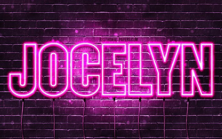 Jocelyn, 4k, wallpapers with names, female names, Jocelyn name, purple neon lights, horizontal text, picture with Jocelyn name