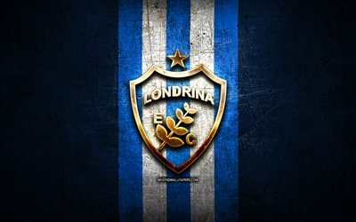 Londrina FC, golden logo, Serie B, blue metal background, football, Londrina EC, brazilian football club, Londrina logo, soccer, Brazil