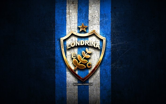 Londrina FC, golden logotyp, Serie B, bl&#229; metall bakgrund, fotboll, Londrina EG, brasiliansk fotboll club, Londrina logotyp, Brasilien