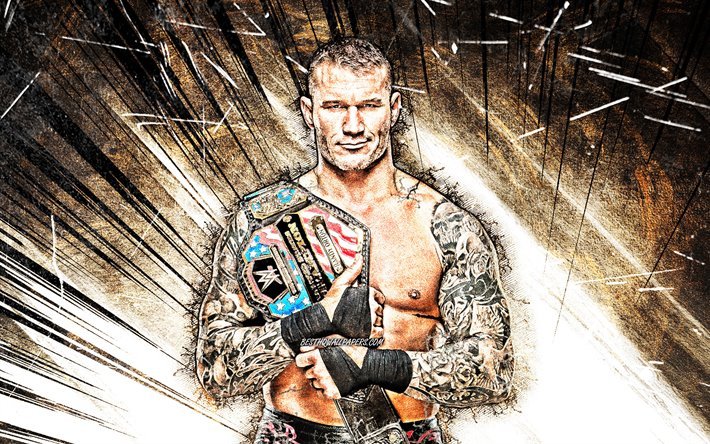 Randy Orton, WWE, grunge arte, american luchadores, de lucha, de color marr&#243;n resumen de los rayos, Randal Keith Orton, luchadores