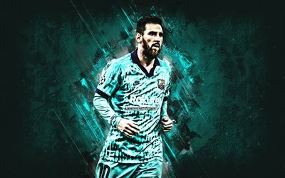 Lionel Messi, Argentine football player, turquoise stone background, FC Barcelona, football, Leo Messi, best football player 2019, Spain, Catalonia