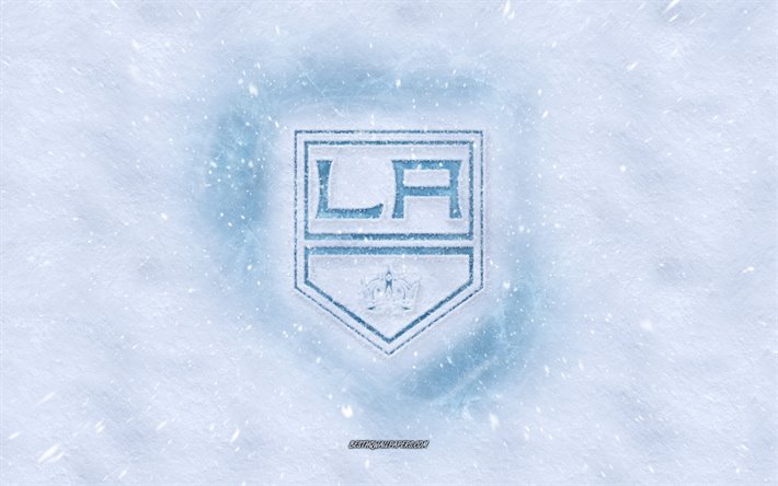 Los Angeles Kings logotipo, Americana de h&#243;quei clube, inverno conceitos, NHL, Los Angeles Kings gelo logotipo, neve textura, Los Angeles, EUA, neve de fundo, Los Angeles Kings, h&#243;quei