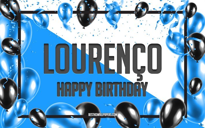 Happy Birthday Lourenсo, Birthday Balloons Background, Lourenсo, wallpapers with names, Lourenсo Happy Birthday, Blue Balloons Birthday Background, greeting card, Lourenсo Birthday