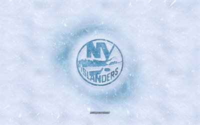 Nova York Islanders logotipo, Americana de h&#243;quei clube, inverno conceitos, NHL, Nova York Islanders gelo logotipo, neve textura, Nova York, EUA, neve de fundo, Nova York Islanders, h&#243;quei