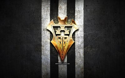Albacete Balompie FC, de oro logotipo de La Liga 2, black metal de fondo, f&#250;tbol, Albacete Balompie, club de f&#250;tbol espa&#241;ol, Albacete Balompie logo, futbol, LaLiga 2, Espa&#241;a