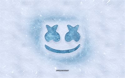 Marshmello logo, hiver les concepts, la texture de la neige, la neige fond, Marshmello embl&#232;me, Christopher Comstock l&#39;hiver de l&#39;art, Marshmello