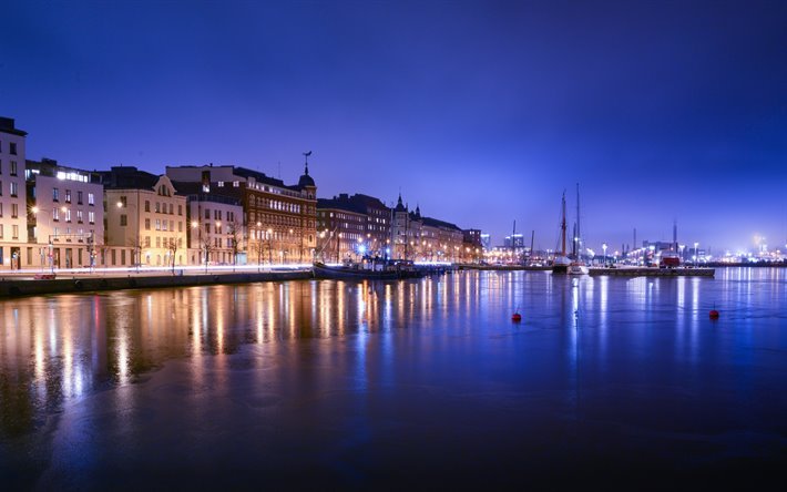 Helsinki, la nuit, le soir, les lumi&#232;res de la ville, ville d&#39;Helsinki, la Finlande, la capitale de la Finlande