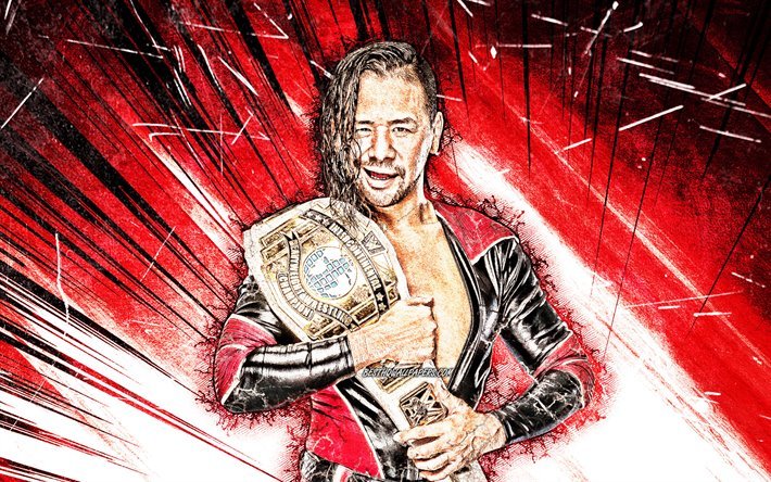 Shinsuke Nakamura, WWE, grunge konst, Japansk brottare, brottning, r&#246;tt abstrakt str&#229;lar, brottare