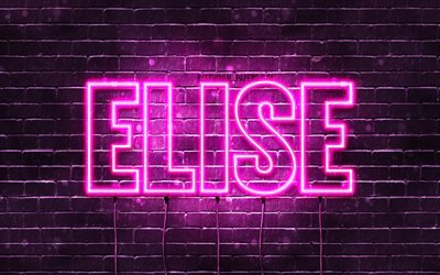 Elise, 4k, wallpapers with names, female names, Elise name, purple neon lights, horizontal text, picture with Elise name