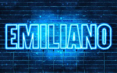 Emiliano, 4k, wallpapers with names, horizontal text, Emiliano name, blue neon lights, picture with Emiliano name