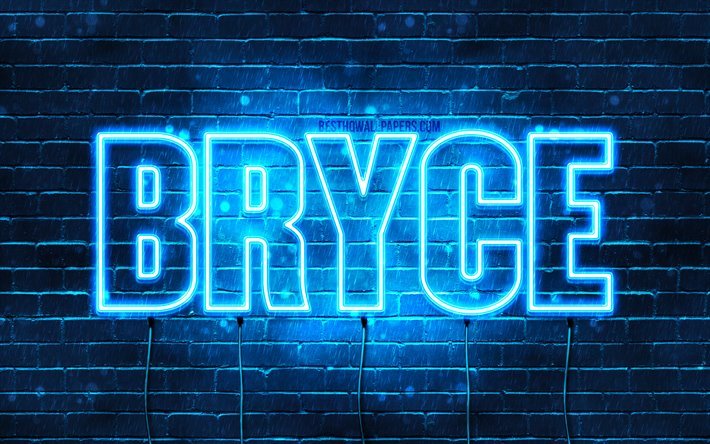 Bryce, 4k, fondos de pantalla con los nombres, el texto horizontal, Bryce nombre, luces azules de ne&#243;n, imagen con Bryce nombre