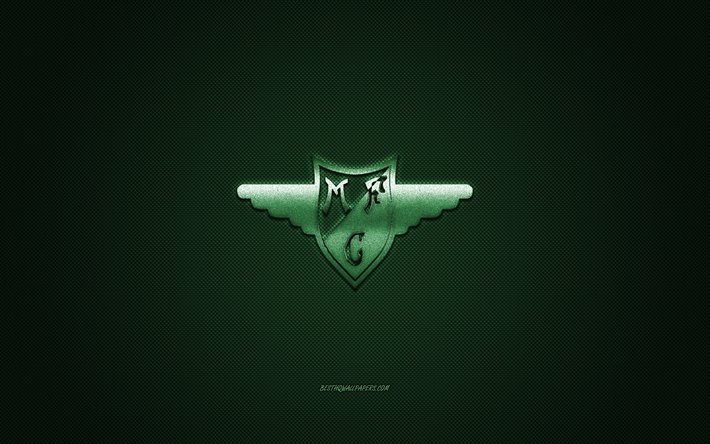 Moreirense FC, Portuguese football club, Primeira Liga, green logo, green carbon fiber background, football, Moreira de Conegos, Portugal, Moreirense FC logo