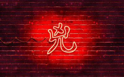 heftige hieroglyphe kanji, 4k, neon-japanischen hieroglyphen, kanji, japanische symbol f&#252;r die wilden, roten brickwall heftiger japanische schriftzeichen, rot, neon-symbole, wild japanischen zeichen