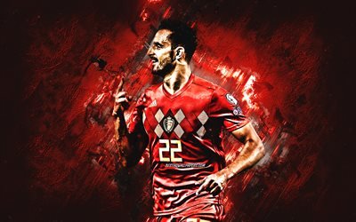 Nascer Chadli, B&#233;lgica equipa nacional de futebol, retrato, Belga jogador de futebol, pedra vermelha de fundo, B&#233;lgica, futebol