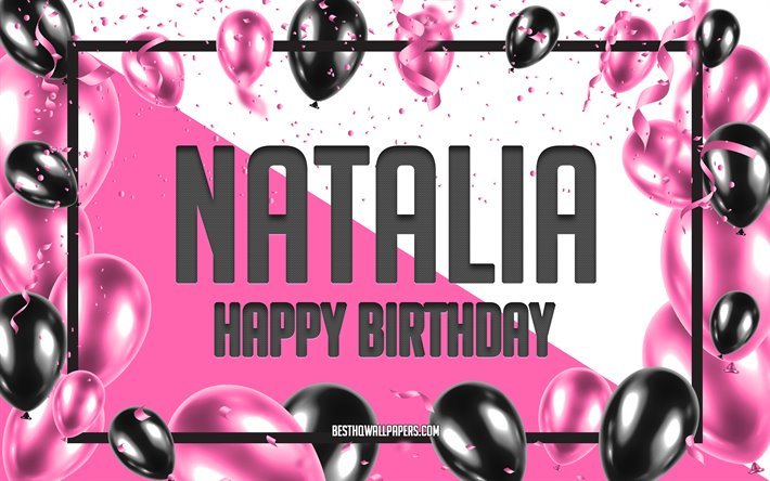 Buon Compleanno Natalia, feste di Compleanno, Palloncini Sfondo, Natalia, sfondi per il desktop con nomi, Natalia buon Compleanno, Palloncini Blu di Compleanno, Sfondo, biglietto di auguri, Natalia Compleanno