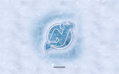 Devils de nueva Jersey logotipo, de la American hockey club, invierno conceptos, NHL, Devils de Nueva Jersey logotipo de hielo, nieve textura, Newark, Nueva Jersey, estados UNIDOS, nieve de fondo, Nueva Jersey Devils, hockey