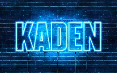 Kaden, 4k, fondos de pantalla con los nombres, el texto horizontal, Kaden nombre, luces azules de ne&#243;n, imagen con Kaden nombre