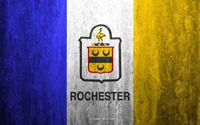 Flag of Rochester, New York, 4k, stone background, American city, grunge flag, Rochester, USA, Rochester flag, grunge art, stone texture, flags of american cities