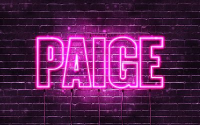 Paige, 4k, des fonds d&#39;&#233;cran avec des noms, des noms f&#233;minins, Paige nom, de violet, de n&#233;ons, le texte horizontal, image avec Paige nom