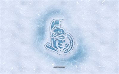 Ottawa Senat&#246;rler logo, Kanadalı hokey kul&#252;b&#252;, kış kavramlar, NHL, Ottawa Senat&#246;rler buz logo, kar dokusu, Ottawa, Kanada, ABD, kar, arka plan, Ottawa Senat&#246;rler, hokey