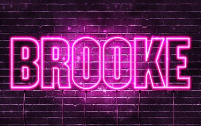 Brooke, 4k, adları Brooke adı ile, Bayan isimleri, Brooke adı, mor neon ışıkları, yatay metin, resim ile duvar kağıtları