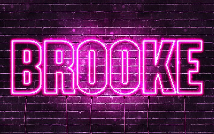 Brooke, 4k, wallpapers with names, female names, Brooke name, purple neon lights, horizontal text, picture with Brooke name