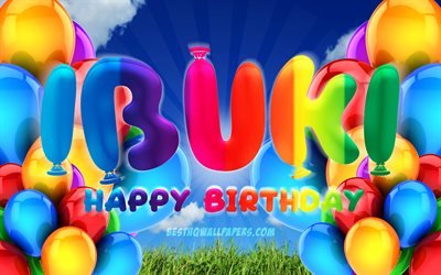Ibuki buon Compleanno, 4k, cielo coperto sfondo, nomi di donna, Festa di Compleanno, palloncini colorati, Ibuki il nome, Felice Compleanno Ibuki, feste di Compleanno, concetto, Ibuki Compleanno, Ibuki