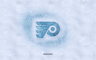 Philadelphia Flyers-logo, American hockey club, talvi k&#228;sitteit&#228;, NHL, Philadelphia Flyers ice logo, lumen rakenne, Philadelphia, Pennsylvania, USA, lumi tausta, Philadelphia Flyers, j&#228;&#228;kiekko