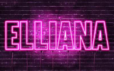 Elliana, 4k, خلفيات أسماء, أسماء الإناث, Elliana اسم, الأرجواني أضواء النيون, نص أفقي, صورة مع Elliana اسم