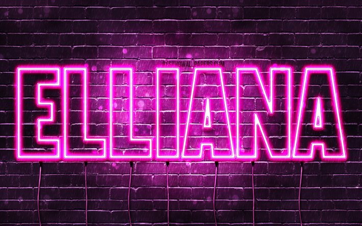 Elliana, 4k, des fonds d&#39;&#233;cran avec des noms, des noms f&#233;minins, Elliana nom, de violet, de n&#233;ons, le texte horizontal, image avec Elliana nom