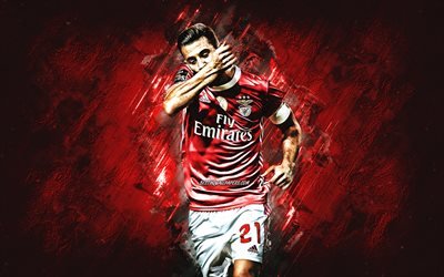 Pizzi, SL Benfica, Portuguese footballer, portrait, red stone background, Luis Miguel Afonso Fernandes, football