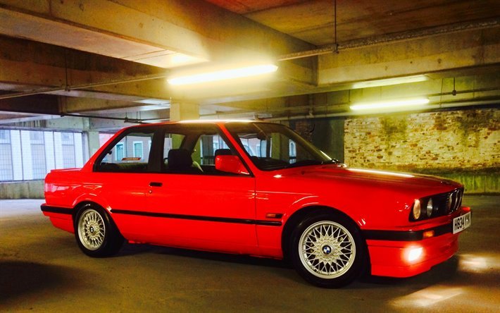 BMW M3, supercars, E30, 1990 voitures, tunned M3, rouge E30, tuning, BMW E30, voitures allemandes, BMW, M3 rouge, HDR
