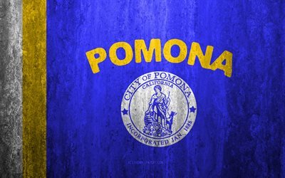 Flagga av Pomona, Kalifornien, 4k, sten bakgrund, Amerikansk stad, grunge flagga, Pomona, USA, Pomona flagga, grunge konst, sten struktur, flaggor av amerikanska st&#228;der