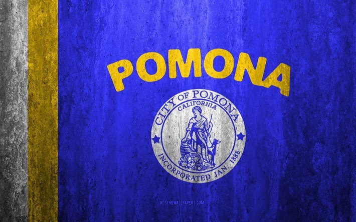 Amerikan şehirlerinin Pomona, California, 4k bayrak, taş, arka plan, Amerikan şehir, grunge bayrak, Pomona, ABD, Pomona bayrak, grunge, sanat, doku, bayraklar