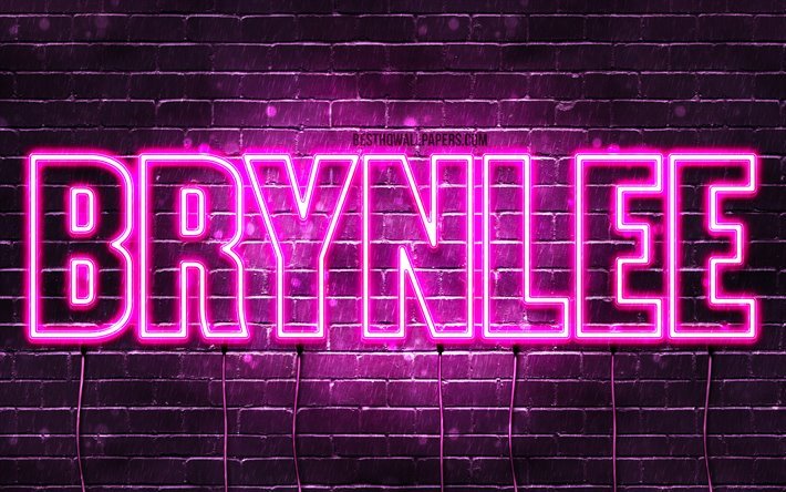 Brynlee, 4k, taustakuvia nimet, naisten nimi&#228;, Brynlee nimi, violetti neon valot, vaakasuuntainen teksti, kuva Brynlee nimi