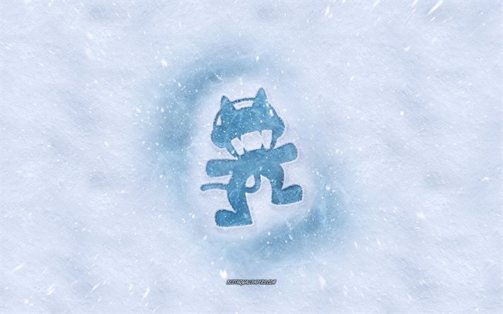Monstercat logotipo, invierno conceptos, la textura de la nieve, la nieve de fondo, Monstercat emblema de invierno, el arte, la Monstercat