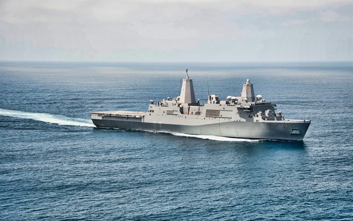 4k, USS Anchorage, LPD-23, sea, amphibious transport dock, United States Navy, US army, battleship, US Navy, San Antonio-class, USS Anchorage LPD-23