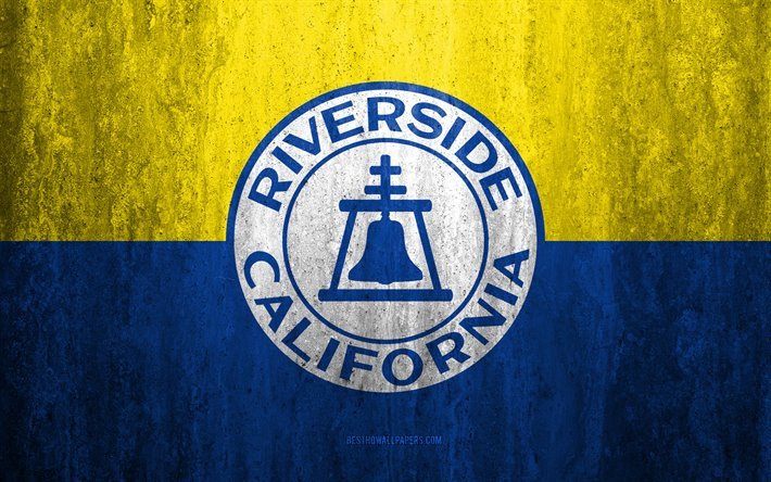 Flag of Riverside, California, 4k, stone background, American city, grunge flag, Riverside, USA, Riverside flag, grunge art, stone texture, flags of american cities
