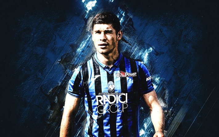 Ruslan Malinovskiy, Atalanta BC, Ukrainian football player, blue stone background, Serie A, football, portrait