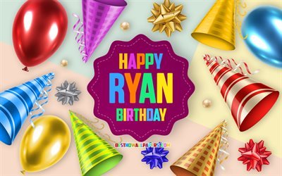 Buon Compleanno Ryan, Compleanno, Palloncino, Sfondo, Ryan, arte creativa, Felice compleanno di Ryan, seta, fiocchi, Ryan Compleanno, Festa di Compleanno