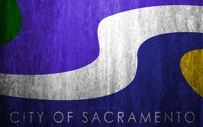 Drapeau de Sacramento, en Californie, 4k, pierre fond, ville Am&#233;ricaine, grunge drapeau, Sacramento, &#233;tats-unis, Sacramento drapeau grunge de l&#39;art, de la texture de pierre, les drapeaux des villes am&#233;ricaines