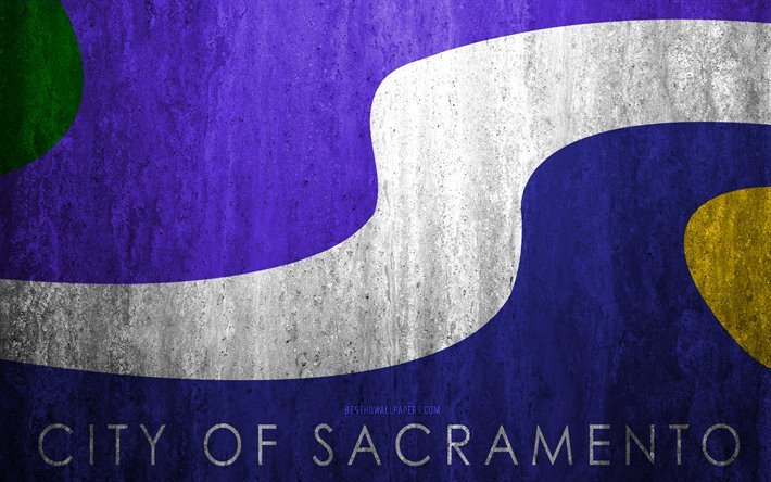 Flag of Sacramento, California, 4k, stone background, American city, grunge flag, Sacramento, USA, Sacramento flag, grunge art, stone texture, flags of american cities