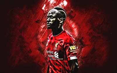 Sadio Mane, Liverpool FC, Senegalese football player, midfielder, portrait, red stone background, Premier League, England, football