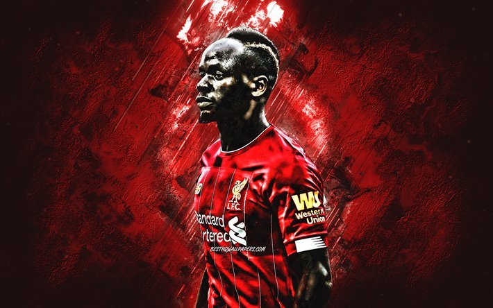 Sadio Mane, Liverpool FC, Senegalese, giocatore di football, il centrocampista, ritratto, rosso pietra di sfondo, la Premier League, Inghilterra, calcio