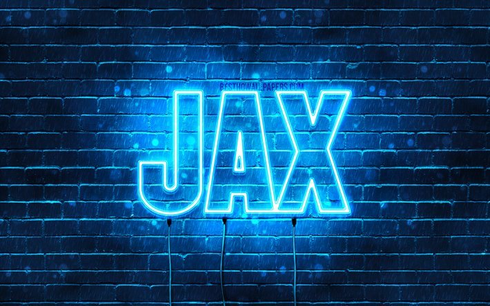 Jax, 4k, wallpapers with names, horizontal text, Jax name, blue neon lights, picture with Jax name