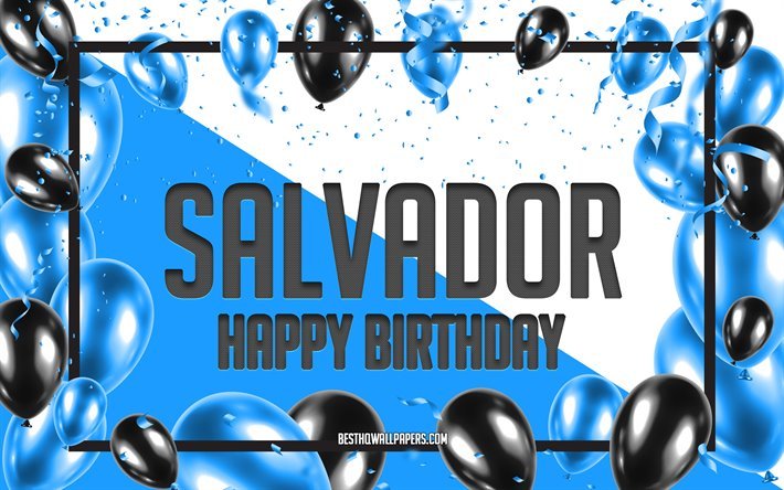 お誕生日おめでサルバドール, お誕生日の風船の背景, サルバドール, 壁紙名, サルバドルお誕生日おめで, 青球誕生の背景, ご挨拶カード, サルバドール誕生日