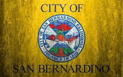 Flag of San Bernardino, California, 4k, stone background, American city, grunge flag, San Bernardino, USA, San Bernardino flag, grunge art, stone texture, flags of american cities