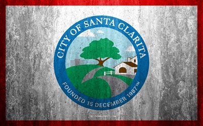 Bandeira de Santa Clarita, Calif&#243;rnia, 4k, pedra de fundo, Cidade americana, grunge bandeira, Santa Clarita, EUA, Santa Clarita bandeira, grunge arte, textura de pedra, bandeiras de cidades norte-americanas