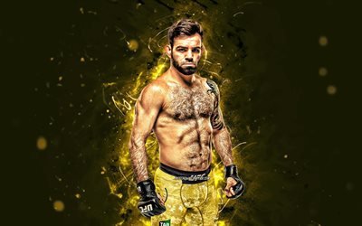 Bruno Silva, 4k, amarelo luzes de neon, Lutadores brasileiros, MMA, UFC, lutadores do sexo feminino, Artes marciais mistas, Bruno Silva 4K, Lutadores do UFC, Lutadores de MMA, Blindado